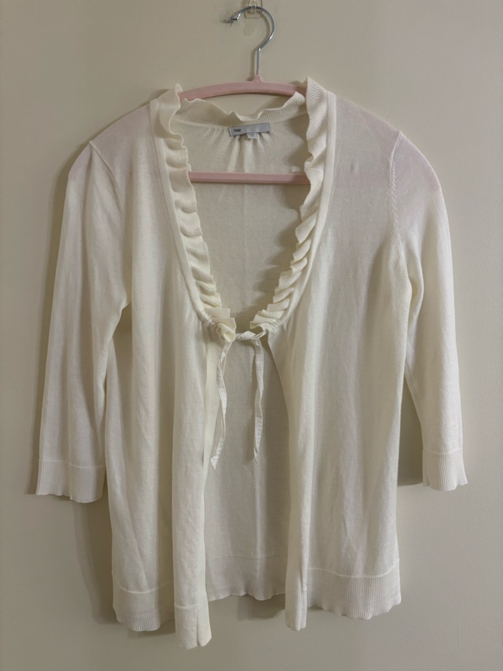 Gap Cotton Off White Ruffle Trim Tie Front Cardigan Size S